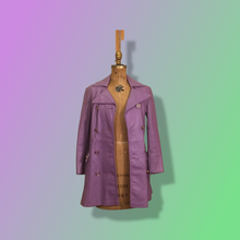 Load image into Gallery viewer, 70’s Vintage Purple Lavender Leather Coat Double Breasted Iconic 70’s Collar