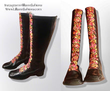 Load image into Gallery viewer, 60’s Vintage Boots Embroidered Vinyl Zip up Gogo Style Waterproof Boots Size 7/7.5