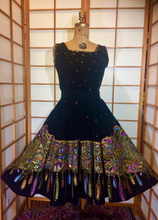 Load image into Gallery viewer, Vintage 1950s 50's Full Skirt Velvet Hand Painted Two Piece Set Sequined Fit and Flare Novelty Print Fancy Medium Large Mexican Skirt