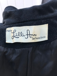 Black Lilli Ann Wool Double Breasted Basic Black Belt Coat