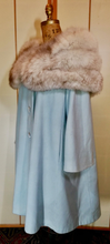 Load image into Gallery viewer, Winter is Coming--Massive Silver Norwegian Fox Fur Collar and Powder Ice Baby Blue Wool Swing Coat 50s 60s Pinup Medieval Glamour Hollywood