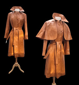 Vintage Leather Cape Coat Butterscotch Trench Spy