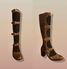 Load image into Gallery viewer, 60’s 70’s Suede and Leather Gladiator Boots with Gold Buckle Hardware Rare Size 7-8.5