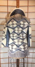 Load image into Gallery viewer, 60S Mod Mink Geometric Coat/ Patchwork Mosaic Mink Leather Fur Tourmaline Jacket Grey and White Fur S,M