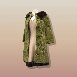 60’s Vintage LIlli Ann Coat Dress Set Green Tapestry and Raw Silk Brocade