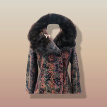 Load image into Gallery viewer, 60’s Vintage Coat Floral Tapestry Carpet Mink Collar Colorful