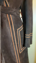 Load image into Gallery viewer, Women's Vintage 70s Suede Coat Shearling Lined With Orange Piping Penny Lane Almost Famous