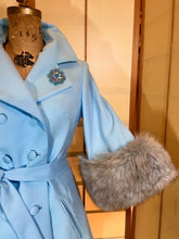 Load image into Gallery viewer, Vintage Coat Jacket- Lilli Ann 60s Baby Blue Mod Cape Fox Fur Bell Sleeve Angel Sleeve Light Spring Princess Mad Men S/M