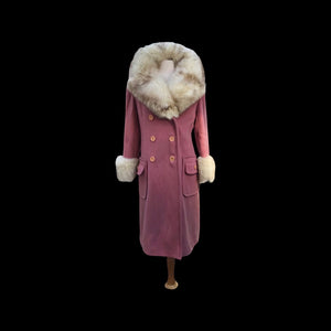 Pink Mauve Fox fur Trim 60s Coat
