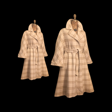 Load image into Gallery viewer, 60’s Cream White Plaid Wrap Wool Fit Flare Coat Neutral Natural Colors Belted