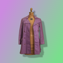 Load image into Gallery viewer, 70’s Vintage Purple Lavender Leather Coat Double Breasted Iconic 70’s Collar