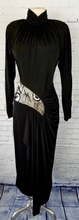 Load image into Gallery viewer, Vintage 80 40s Art Deco Dress Film Noir Art Deco Inspired Black Hand Beaded Backless Asian Inspired DRESS S Prom Cocktail