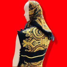 Load image into Gallery viewer, 60’s Silky Set Shift Dress Marching Scarf Navy Gold