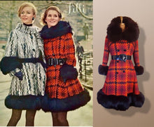 Load image into Gallery viewer, 60’s Scottish Knit Plaid Red LIlli Ann Coat with Fox Fur Trim