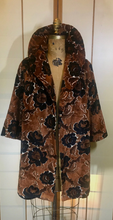 Load image into Gallery viewer, Vtg 60s Brocade Jacquard Tapestry Brown Carpet Coat 3/4 Sleeves Swing Melania Free Size One Size Fits All "Stella McCartney" Style
