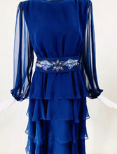 Load image into Gallery viewer, Vintage Dress Multi Tiered  by I Magnin Studio 54 70’s 80’s does 40’s Style Chiffon Beaded Dress