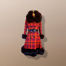 Load image into Gallery viewer, 60’s Scottish Knit Plaid Red LIlli Ann Coat with Fox Fur Trim