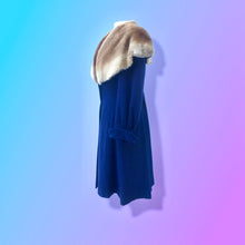 Load image into Gallery viewer, 40’s Vintage Cobalt Blue Fit Flare “New Look” Princess Full Skirt Coat with Massive Shearling Mouton Ombré Collar