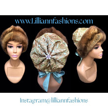 Load image into Gallery viewer, Reserved for Stef- Himalayan Hat of Sea Green Gold Embroidered Silk and Golden Sable Fur