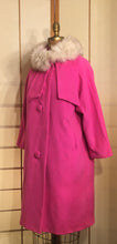 Load image into Gallery viewer, Vintage 60s Pink Lilli Ann Wool Coat with Fox Fur Collar Princess Mod Audrey Hepburn Jackie Kennedy Flexible Size Loose Fit