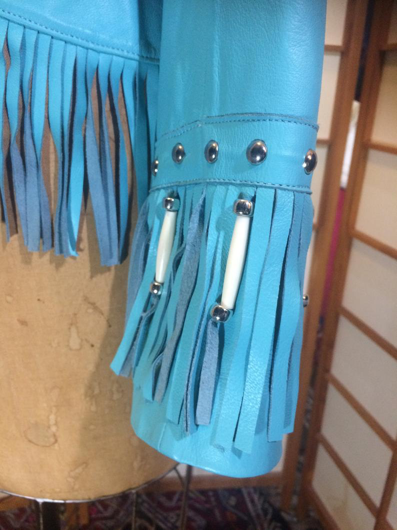 Vintage 80s 90s Turquoise Fringe Studded Bone Cowgirl Rocker