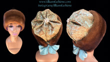 Load image into Gallery viewer, Whiskey Mink Himalayan Hat Fur Embroidered Light Blue Green Golden Embroidered Silk