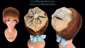 Whiskey Mink Himalayan Hat Fur Embroidered Light Blue Green Golden Embroidered Silk