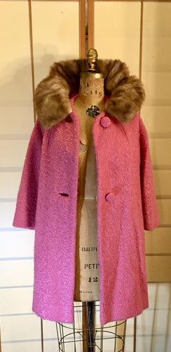 60s Pink Swing Coat With Mink Honey Collar Wool Boucle Mad Men