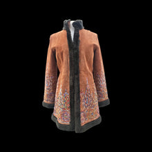 Load image into Gallery viewer, Suede Embroidered Penny Coat with Sherpa