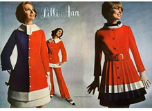 Load image into Gallery viewer, Vintage Women Lilli Ann Red White Blue 60s Mod Coat Wool Knit Attached Scarf Flexible Size