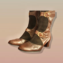 Load image into Gallery viewer, 60’s 70’s Suede and Leather Gladiator Boots with Gold Buckle Hardware Rare Size 7-8.5