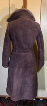 Load image into Gallery viewer, 70s Suede Sheepskin Shearling Saks Fifth Ave Brown Penny Lane Coat Princess Fit and Flare Almost Famous Small Medium Boho Hippy Bohemian