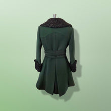 Load image into Gallery viewer, 60’s Green Wool Peacoat Lamb swakara Persian lamb belted