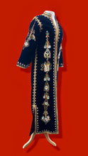 Load image into Gallery viewer, 60s 70s MUSEUM Collectible Vintage Royal Velvet Cleopatra Overcoat and Tunic Set Duster Hand Embroidered Pearls Exotic Persian Fashion History Ottoman Empire