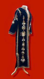 60s 70s MUSEUM Collectible Vintage Royal Velvet Cleopatra Overcoat and Tunic Set Duster Hand Embroidered Pearls Exotic Persian Fashion History Ottoman Empire