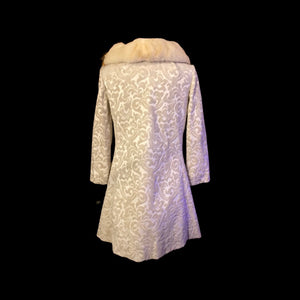 60’s LIlli Ann Tapestry Brocade Coat with Mink Collar Wedding Holiday