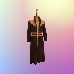 70s Vintage Suede Coat Long Pink Brown Long Made In Canada Boho Chic