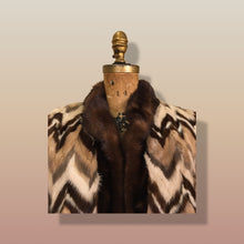 Load image into Gallery viewer, Vintage Mink Coat Mosaic “Patchwork” Intarsia Zigzag Chevron “Mocha Coffee” Swirl Tuxedo Style