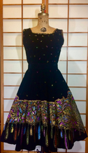 Load image into Gallery viewer, Vintage 1950s 50's Full Skirt Velvet Hand Painted Two Piece Set Sequined Fit and Flare Novelty Print Fancy Medium Large Mexican Skirt