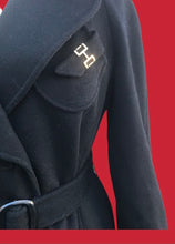 Load image into Gallery viewer, Neiman Marcus Wool Black Fitted Flare Coat Hardware