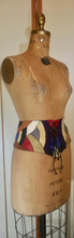 Load image into Gallery viewer, Leather Vintage Patchwork Cinch Corset Belt 70s Purple Red Blue Color Block Mosaic Small Extra Small Goth Hippy medium