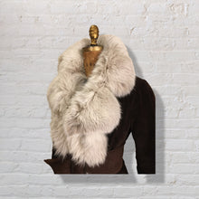 Load image into Gallery viewer, 70’s Vintage Mahogany Suede Fox Fur Tuxedo Coat