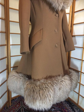 Load image into Gallery viewer, 60’s Caramel Lilli Ann Shearling Fit and Flare Princess Coat with Belt Clutch Purse Set Beaded