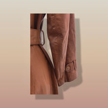 Load image into Gallery viewer, 70’s Vintage Leather Trench Spy Coat Montgomery Ward Tannery