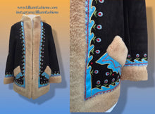 Load image into Gallery viewer, 70’s Suede Shearling Embroidered Coat Jacket Made in Poland Boho Penny Lane