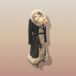 70’s Leather Spotted Fox Fur Wrap Boho Princess Coat