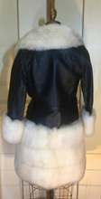 Load image into Gallery viewer, 60s Mod Black Leather Coat and White Sheep Shearling Princess XS/S Penny Lane Almost Famous Boho Mod