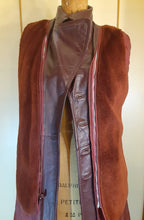 Load image into Gallery viewer, 70s Leather Trench Burgundy Brown Spy Double Breasted Zip In Warmth Liner Fit and Flare