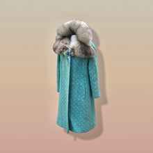 Load image into Gallery viewer, Vintage 60’s Sky Blue Coat Wool Boucle Swing with Luxury Fox Fur Massive Collar Flexible one size fits all