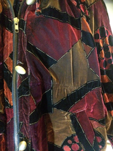 Load image into Gallery viewer, Velvet 80s Glam Luxurious Red and Gold Oversized Patchwork Elegant Streetwear Jacket Coat Dolman Sleeve L/XL UNISEX